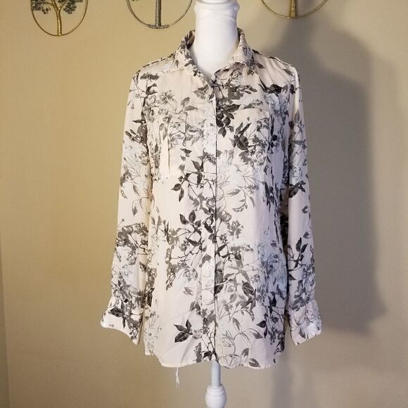 Womens Banana Republic Classic Fit Pink Gray Floral Long Sleeve Button Down XS - Picture 1 of 8